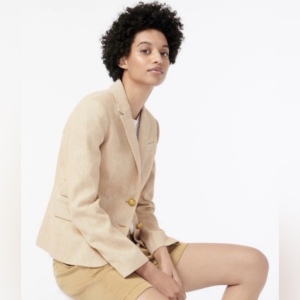J CREW Dalton Linen Blend Herringbone Tailored Blazer in Beige Size 4